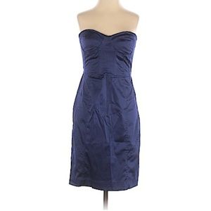 Blue strapless satin like cocktail dress